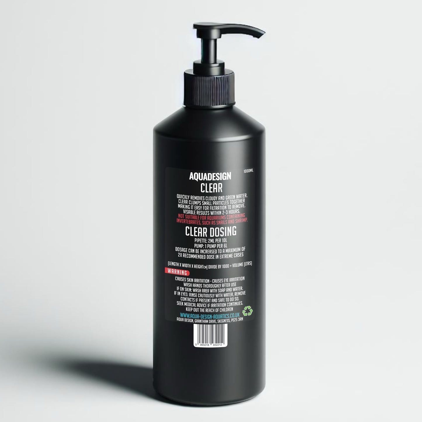 Aqua Design CLEAR Aquarium Water Clarifier 1000ml - Leaves Water Crystal Clear - Treats 5,000L