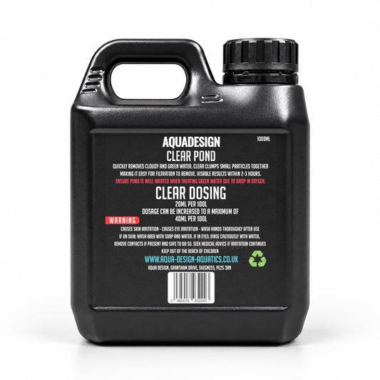 Aqua Design CLEAR POND Water Clarifier 1000ml - Leaves Water Crystal Clear - Treats 5000L