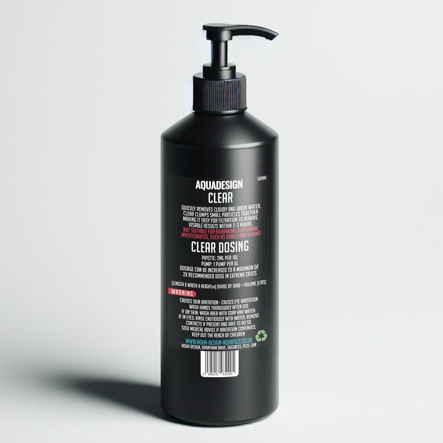 Aqua Design CLEAR Aquarium Water Clarifier 500ml - Leaves Water Crystal Clear - Treats 2,500L