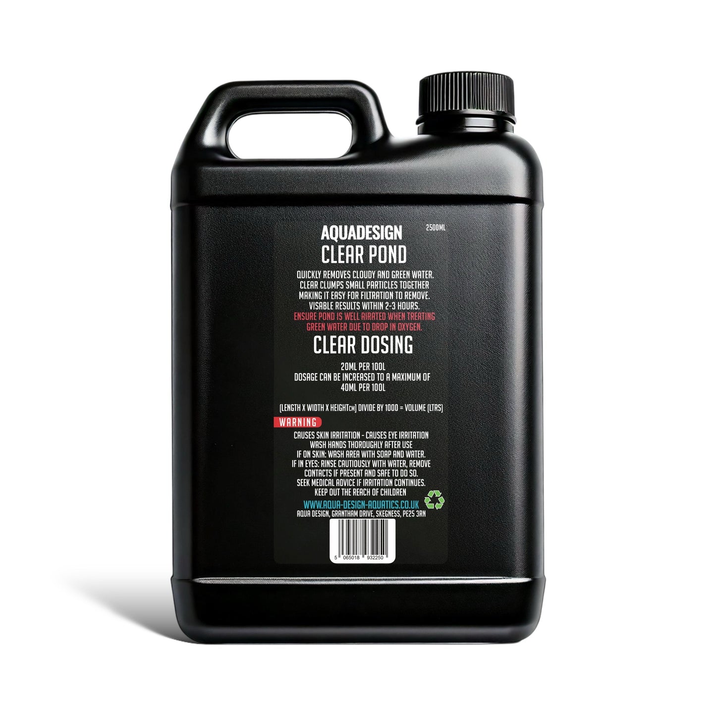 Aqua Design CLEAR POND Water Clarifier 2500ml - Leaves Water Crystal Clear - Treats 12,500L